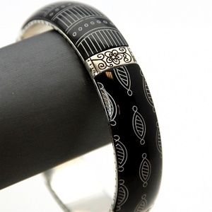 Brighton Black Enamel  Flower Bangle Bracelet